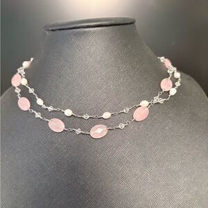 Chic Pink and Silver Layered Necklace